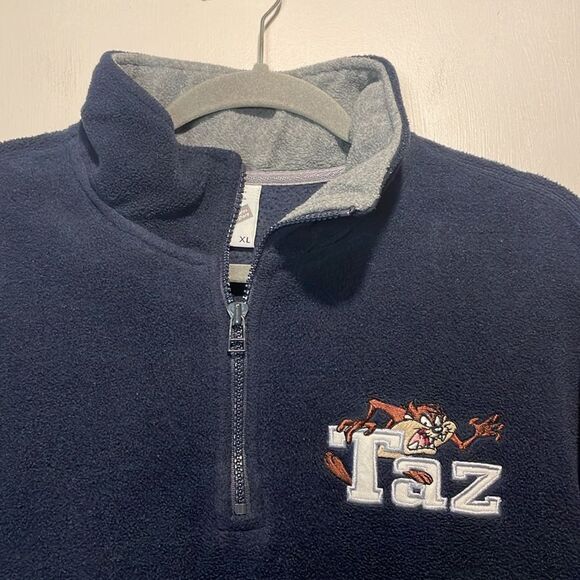Warner Bros- Tazmanian Devil Logo Embroidered 1/4 Zip Fleece Pullover- Size XL - Picture 5 of 7